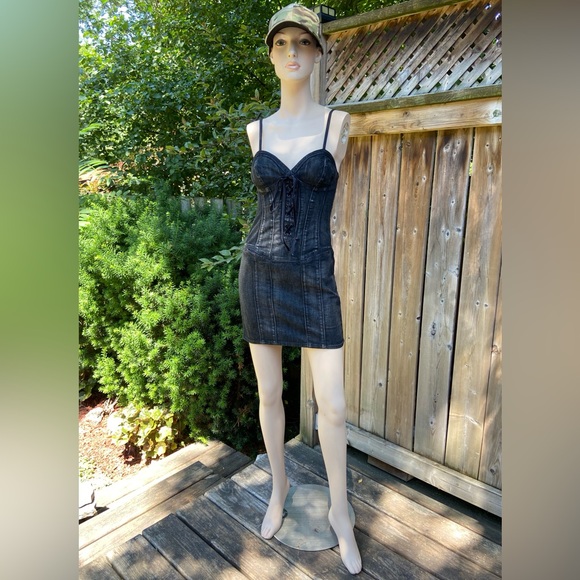 Dark Grey Denim Bustier Dress - Picture 3 of 10